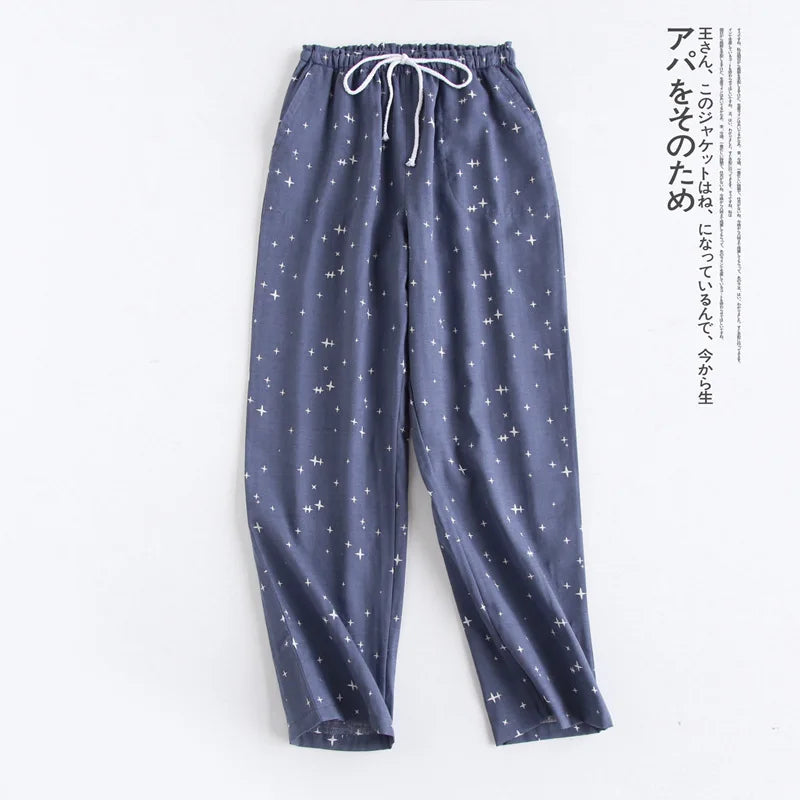 Spring Couples Cotton Gauze Sleep Pants Ladies Home Tie Pajama Pant Men's Bottom Pants Sleeping Pants Woman Pajama Bottoms