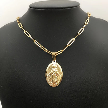 Stainless Steel Virgin Mary Necklace For Women Gold/Silver Color Metal Virgen Maria Medalla Cross Necklace Choker Religious