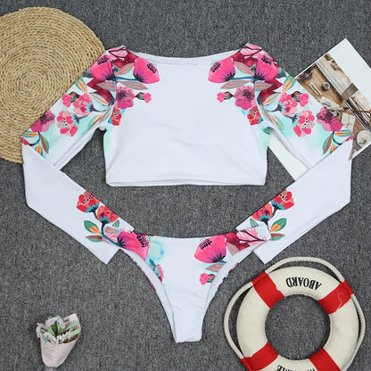 2025 Surfing Women's Swimsuit RashGuard Bikinis Long Sleeve Swimwear Female Print Summer Bathing Suit 2-piece Sports Biquini