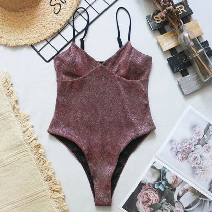 New Sexy Shiny High Cut Push Up One Piece Swimsuit Women Swimwear Female High Cut Monokini Bather Bathing Suit Swim Lady