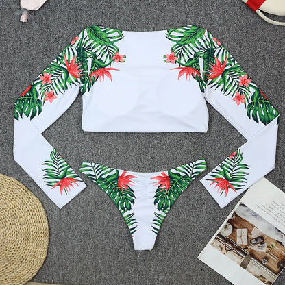 2025 Surfing Women's Swimsuit RashGuard Bikinis Long Sleeve Swimwear Female Print Summer Bathing Suit 2-piece Sports Biquini