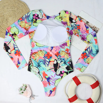 2025 Surfing Women's Swimsuit RashGuard Bikinis Long Sleeve Swimwear Female Print Summer Bathing Suit 2-piece Sports Biquini