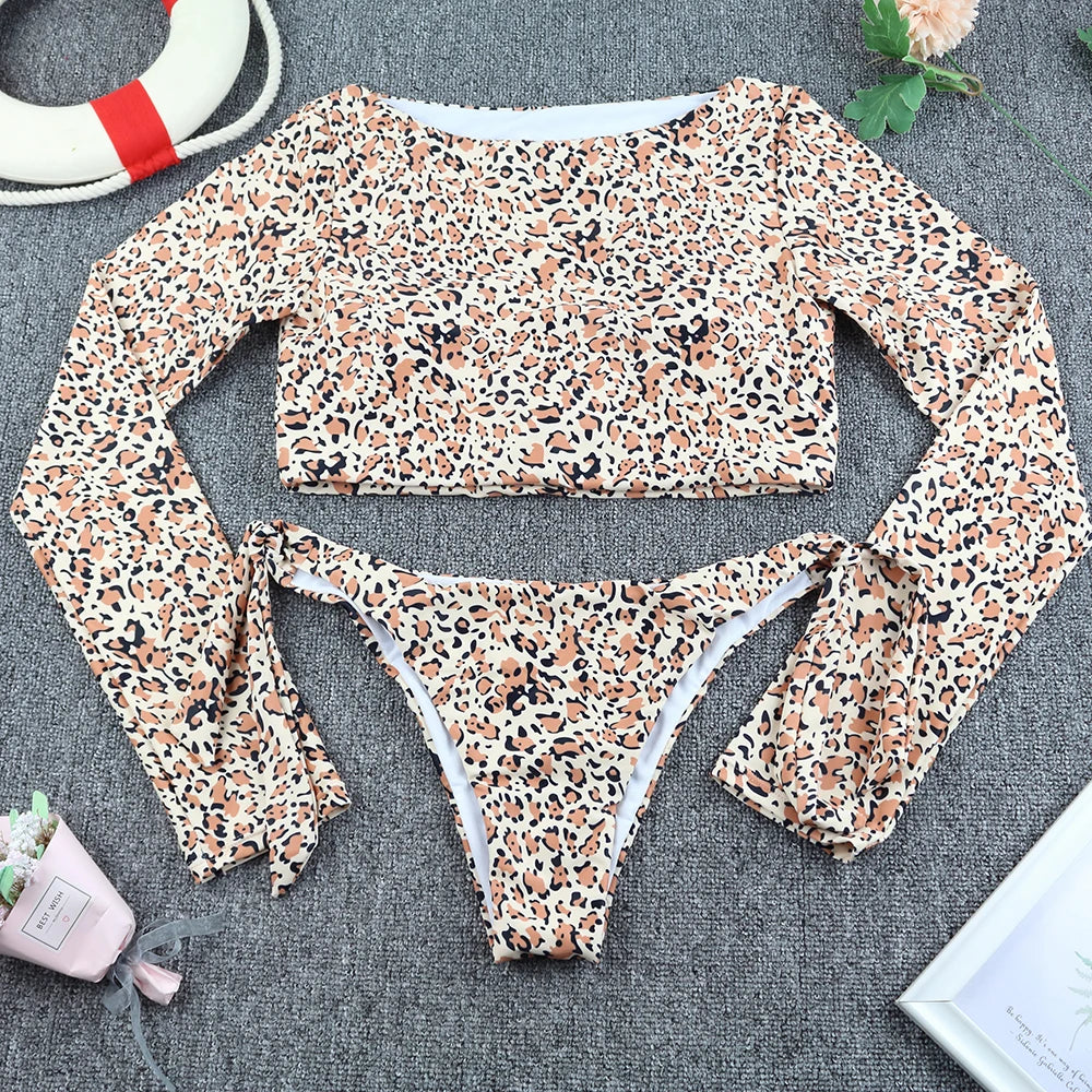 2025 Surfing Women's Swimsuit RashGuard Bikinis Long Sleeve Swimwear Female Print Summer Bathing Suit 2-piece Sports Biquini