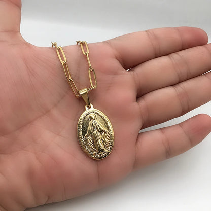 Stainless Steel Virgin Mary Necklace For Women Gold/Silver Color Metal Virgen Maria Medalla Cross Necklace Choker Religious