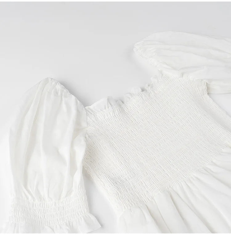 Boho Inspired shirred bust summer dress puff sleeve frilled elegant ladies dress cotton woman dress new boho dress for women