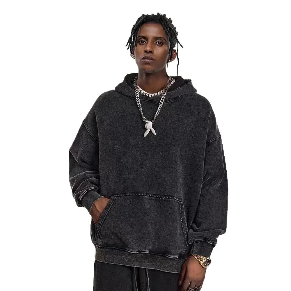 Washed Fleece Hoodie Sweatshirt Unisex Loose Casual Style Vintage Hip Hop Trend Autumn Winter Streetwear for Couples