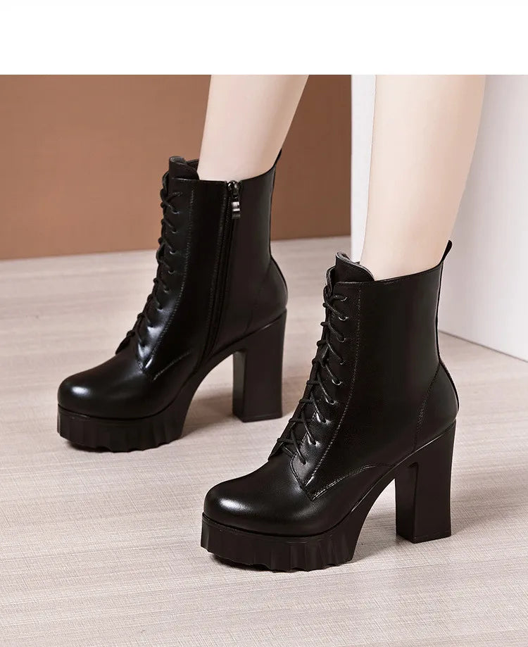 10cm Small Size 32-43 All Match Comfortable Block High Heels Shoes Fall Winter Boots 2025 Thick Platform Shoes Ankle Boots