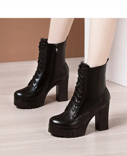 10cm Small Size 32-43 All Match Comfortable Block High Heels Shoes Fall Winter Boots 2025 Thick Platform Shoes Ankle Boots