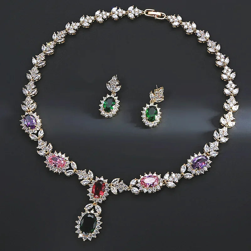 Elegant Chinese Style Bride Zirconia Jewelry Set Necklace Earrings Headpiece by Liangya Lirun Suitable for Weddings