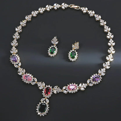 Elegant Chinese Style Bride Zirconia Jewelry Set Necklace Earrings Headpiece by Liangya Lirun Suitable for Weddings