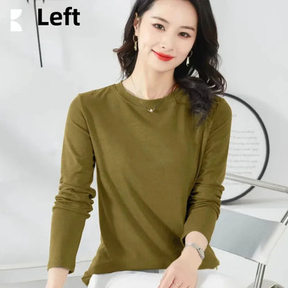 Korean Style Women's round Neck Long Sleeve Base Shirt Early Autumn New Pure Color Threaded Top Trendy T-shirt Slim Fit