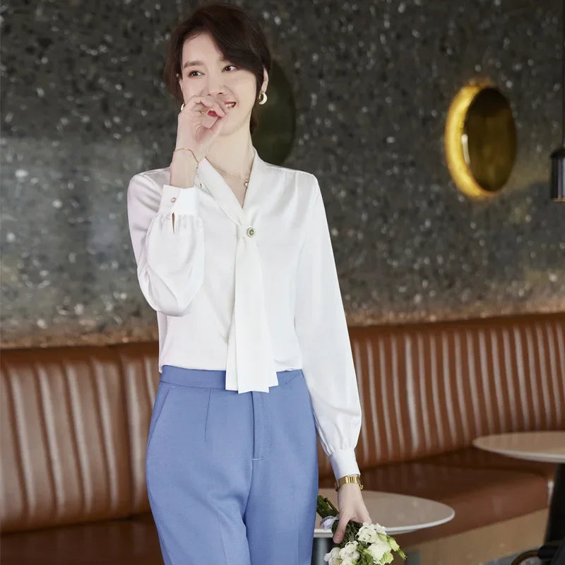 Women's Summer Professional White Shirt Short Sleeves Hotel Front Desk Workwear Korean Style OL Business Shirt White Collar Work