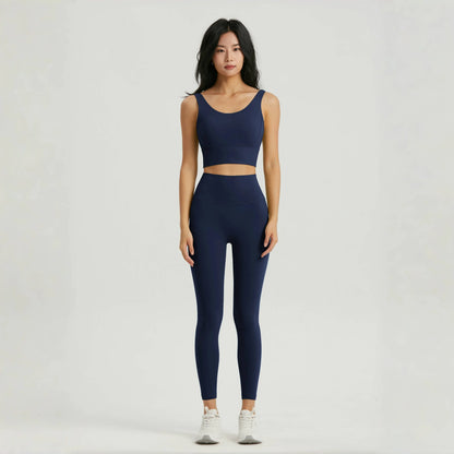 Seamless Yoga Set Women Gym Clothing Sports Bra Semi-Fixed Cups Workout Tops Anti Rolling Yoga Leggings with Pocket Tights