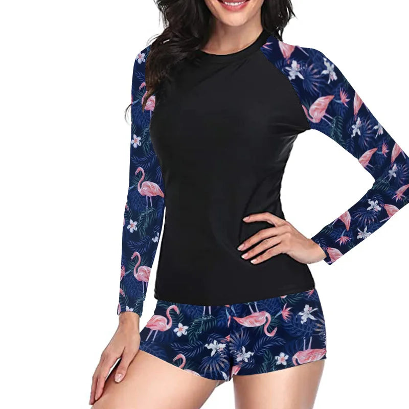 2025 Surfing Women's Swimsuit RashGuard Bikinis Long Sleeve Swimwear Female Print Summer Bathing Suit 2-piece Sports Biquini