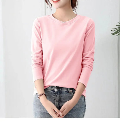 Korean Style Women's round Neck Long Sleeve Base Shirt Early Autumn New Pure Color Threaded Top Trendy T-shirt Slim Fit