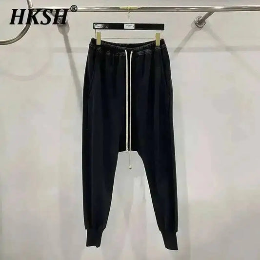 HKSH Men's Tide Classic Thicken Pure Cotton Fleece Harem Pants Suspension Sports Casual Trousers Dark Chic Grey RO Style HK1394