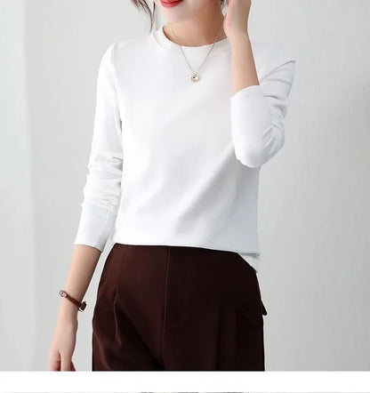 Korean Style Women's round Neck Long Sleeve Base Shirt Early Autumn New Pure Color Threaded Top Trendy T-shirt Slim Fit