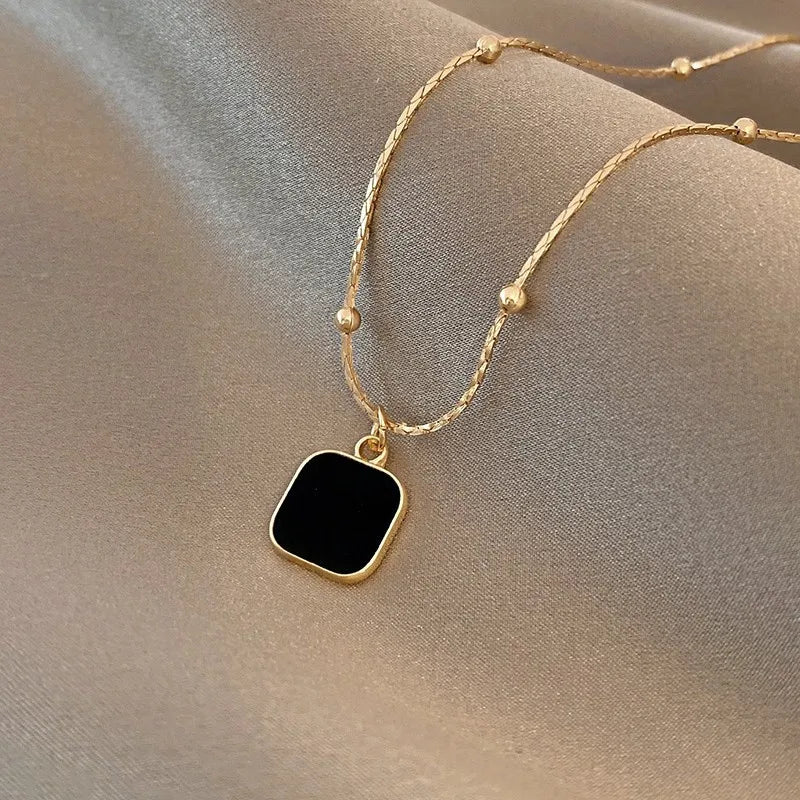316L Stainless Steel Black Shell Square Pendant Necklace for Women New Fashion Lady Gift Neck Chain Jewelry Collier Femme
