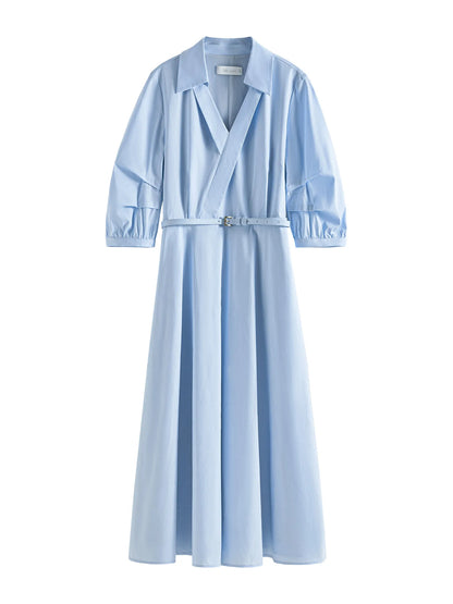 FSLE Autumn Women Wedding Guest Dress Spring Long Sleeves Dress Three-quarter Sleeve Cotton Elegant 2025 Slim Waist  Dress