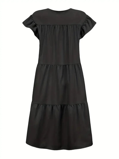 Casual Loose Ruffles Dress Women Fashion O-neck Pure Color Short Sleeve Dresses For Women 2024 Summer White Beach Sumdress