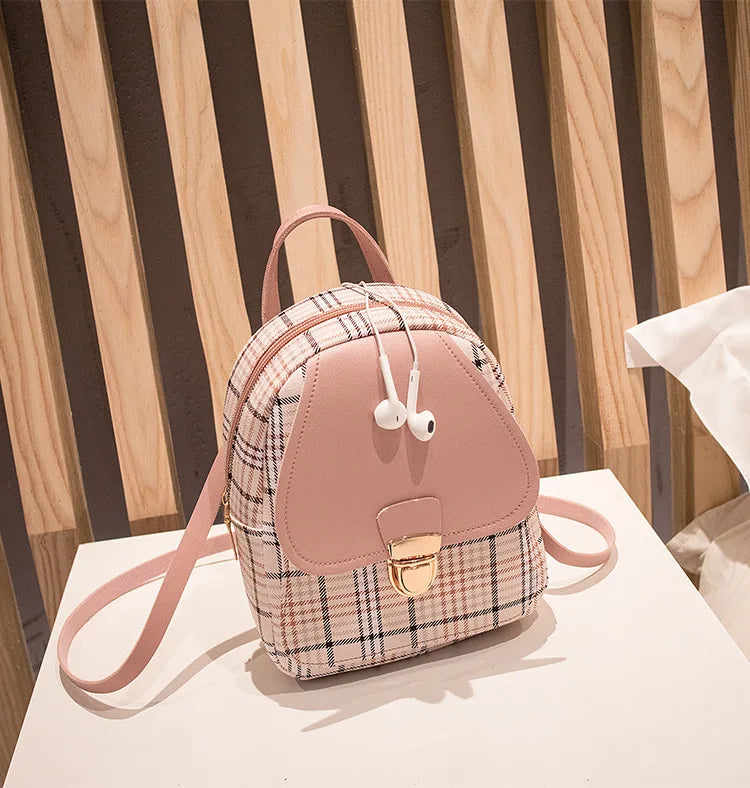 Fashionable Korean Style Small Backpack Hot Sale Of The Season Checkered Crossbody Bag Single Shoulder Phone Bag PU Material...