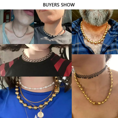 3/6/8mm Ball Bead Necklaces Stainless Steel For Women Gold/Silver Color Metal Big Bead Chain Choker Men Jewelry Accessories