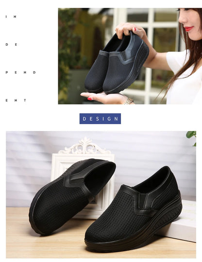 Womens Shoes 2026 Summer Swing Casual Air Mesh Breathable Wedges Sport Femme Platform Shoes Zapatos Sneakers Women
