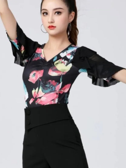 Ballroom Modern Dance V Neck Festival Tops Women Jazz Batwing 6R9GN76D Sleeve Street Adult Costume Original Carnival Latin Pole