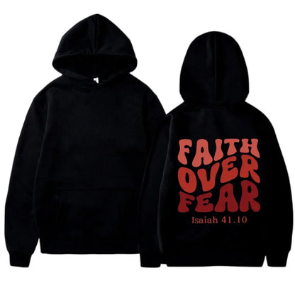 FAITH OVER FEAR Plush sweatshirt for women 2024 autumn and winter new Korean version student printed hooded loose