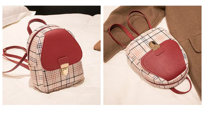 Fashionable Korean Style Small Backpack Hot Sale Of The Season Checkered Crossbody Bag Single Shoulder Phone Bag PU Material...