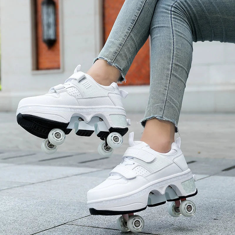 Size 33 34 35 - 44 Deformation Roller Skates Shoes Double Row 4-Wheel Skates Roller Shoes Dual-Purpose Roller Sneakers Shoes