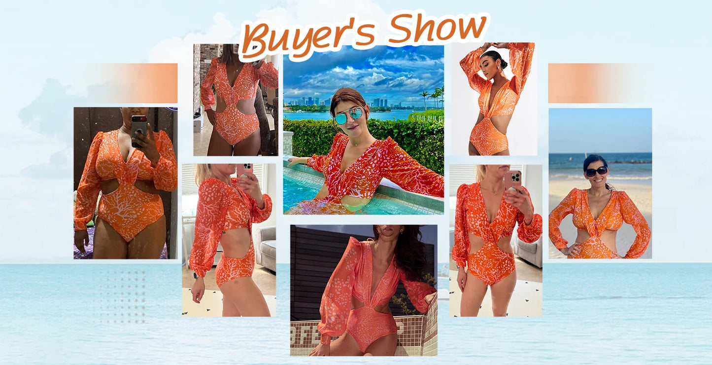 Women's Swimsuit 2024 Long Sleeve Rash Guard Bikini Surfing Suit One Piece Bodysuit Print Brasileño Push up Monokini Swimwear