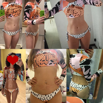 2025 Surfing Women's Swimsuit RashGuard Bikinis Long Sleeve Swimwear Female Print Summer Bathing Suit 2-piece Sports Biquini