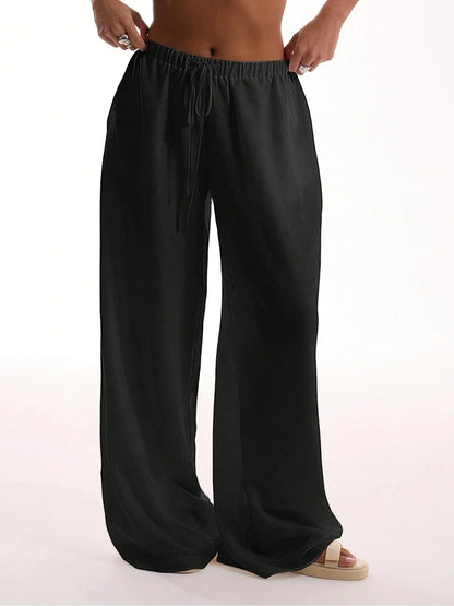 Plus Size 1XL-5XL Women's Fashionable Solid Color Straight Tube Drawstring Elastic Waist Pants Suitable for Commuting