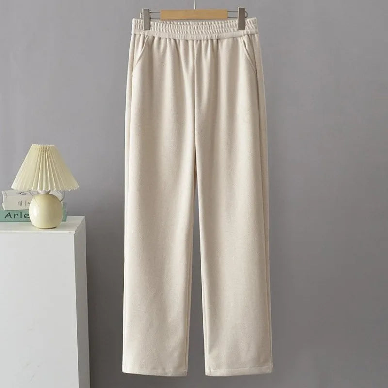 High Waist Straight Leg Pants plus Size Loose Fit Autumn Winter Korean Style Slimming Casual Trousers for Middle-Aged And Eld...
