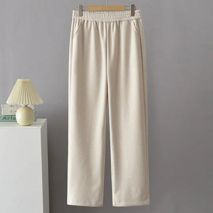 High Waist Straight Leg Pants plus Size Loose Fit Autumn Winter Korean Style Slimming Casual Trousers for Middle-Aged And Eld...