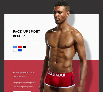 JOCKMAIL  Mens Underwear Boxers Bulge Enhancing with Push Up Cup Underwear Men Shorts Trunk Enlarge Mens Panties Underpants