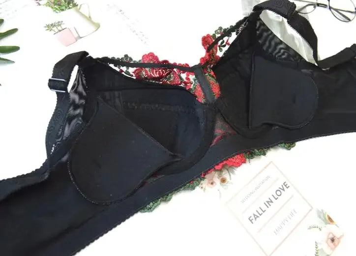 Womens Underwire Push Up Lingerie Minimizer Bra Lightly Lined Floral Lace Embroidery Full Coverage 36 38 40 42 44 B C D E F G H