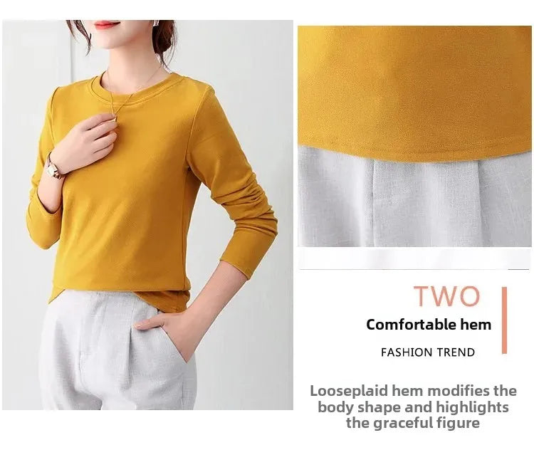 Korean Style Women's round Neck Long Sleeve Base Shirt Early Autumn New Pure Color Threaded Top Trendy T-shirt Slim Fit