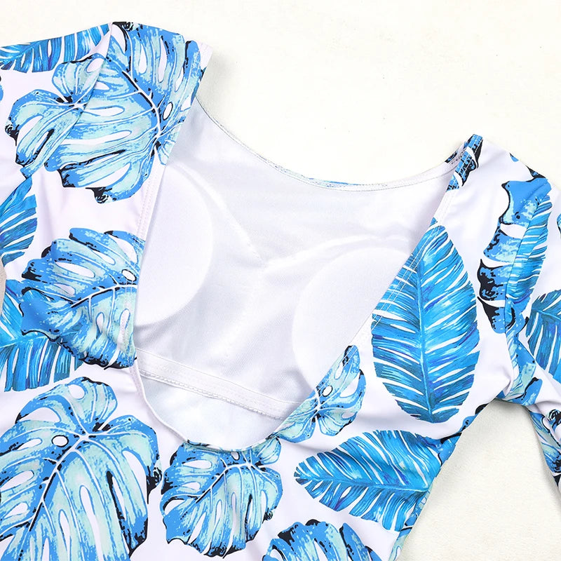 Women's Swimsuit 2024 Long Sleeve Rash Guard Bikini Surfing Suit One Piece Bodysuit Print Brasileño Push up Monokini Swimwear