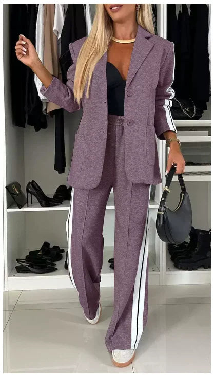 Casual Two Piece Sets Womens Outifits Fall Long Sleeved Patchwork Double Breasted Suit Coat Loose Pant Two-piece Set Winter 2024