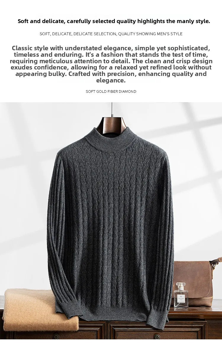 Men's Cashmere Knitted Long Sleeve Base Shirt Casual Thickened Half High Collar Autumn Winter Sweater Fashion Urban Style