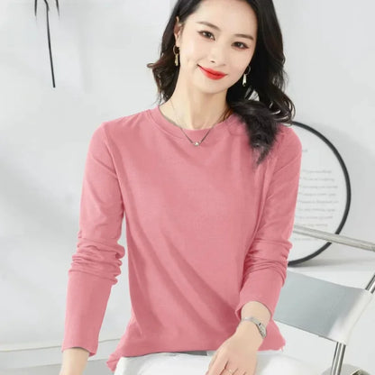 Korean Style Women's round Neck Long Sleeve Base Shirt Early Autumn New Pure Color Threaded Top Trendy T-shirt Slim Fit