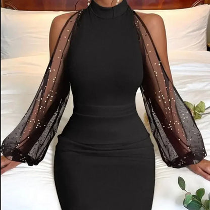 Women's Fashion Slim Fit Tulle Splice Dress Elegant Personality Winter New Arrival Cross-Border Style Bodycon Mini Dress