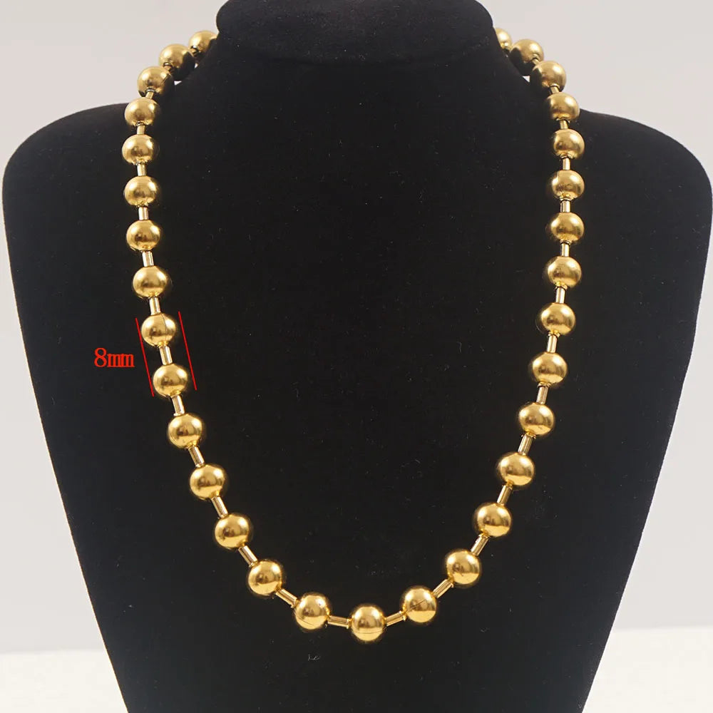 3/6/8mm Ball Bead Necklaces Stainless Steel For Women Gold/Silver Color Metal Big Bead Chain Choker Men Jewelry Accessories