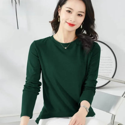 Korean Style Women's round Neck Long Sleeve Base Shirt Early Autumn New Pure Color Threaded Top Trendy T-shirt Slim Fit
