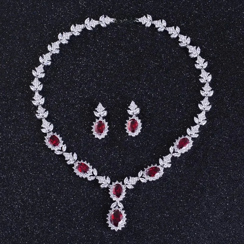 Elegant Chinese Style Bride Zirconia Jewelry Set Necklace Earrings Headpiece by Liangya Lirun Suitable for Weddings