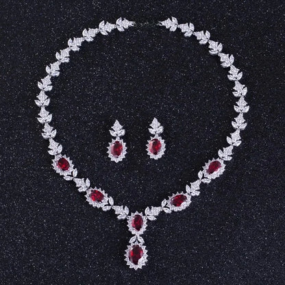 Elegant Chinese Style Bride Zirconia Jewelry Set Necklace Earrings Headpiece by Liangya Lirun Suitable for Weddings