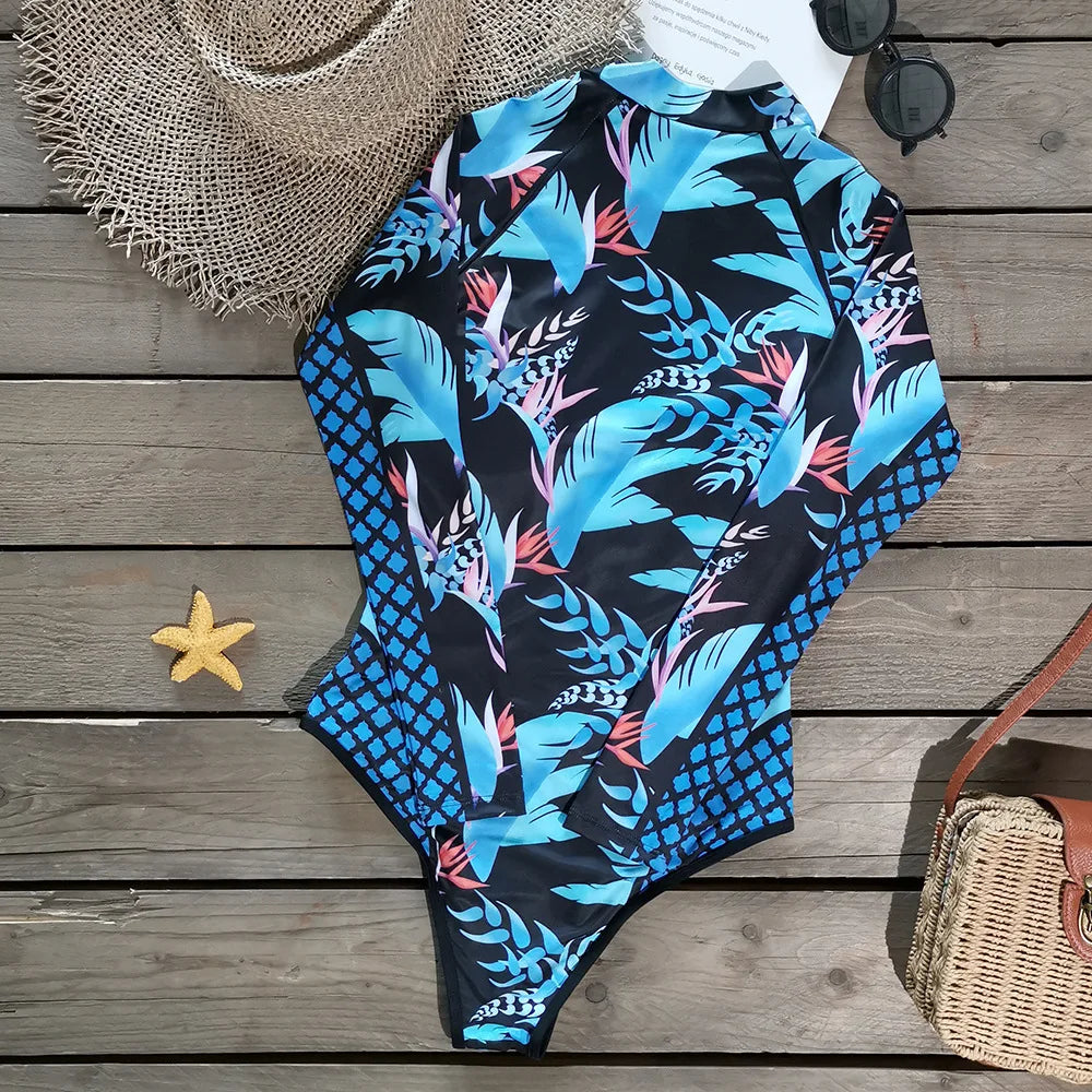 2025 Surfing Women's Swimsuit RashGuard Bikinis Long Sleeve Swimwear Female Print Summer Bathing Suit 2-piece Sports Biquini