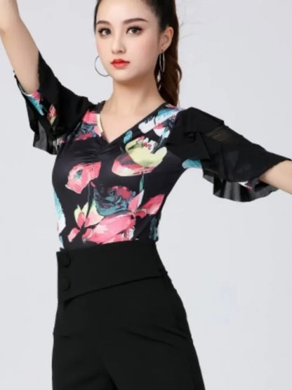 Ballroom Modern Dance V Neck Festival Tops Women Jazz Batwing 6R9GN76D Sleeve Street Adult Costume Original Carnival Latin Pole